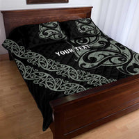 All Black Maori Tribal Tattoo Personalised Quilt Bed Set Moss Green Polynesian Style - Polynesian Pride