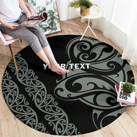 All Black Maori Tribal Tattoo Personalised Round Carpet Moss Green Polynesian Style - Polynesian Pride