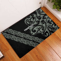 All Black Maori Tribal Tattoo Personalised Rubber Doormat Moss Green Polynesian Style - Polynesian Pride