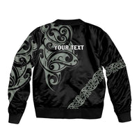 All Black Maori Tribal Tattoo Personalised Sleeve Zip Bomber Jacket Moss Green Polynesian Style - Polynesian Pride