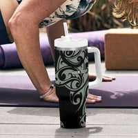 All Black Maori Tribal Tattoo Personalised Tumbler With Handle Moss Green Polynesian Style - Polynesian Pride