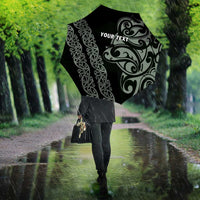 All Black Maori Tribal Tattoo Personalised Umbrella Moss Green Polynesian Style - Polynesian Pride