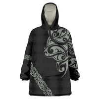 All Black Maori Tribal Tattoo Personalised Wearable Blanket Hoodie Moss Green Polynesian Style - Polynesian Pride
