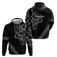 All Black Maori Tribal Tattoo Personalised Zip Hoodie Moss Green Polynesian Style - Polynesian Pride