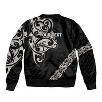 All Black Maori Tribal Tattoo Personalised Bomber Jacket Stone Gray Polynesian Style - Polynesian Pride