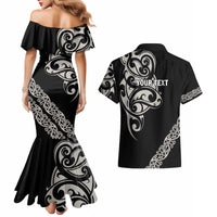 All Black Maori Tribal Tattoo Personalised Couples Matching Mermaid Dress and Hawaiian Shirt Stone Gray Polynesian Style - Polynesian Pride