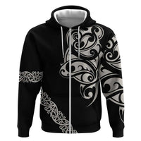 All Black Maori Tribal Tattoo Personalised Hoodie Stone Gray Polynesian Style - Polynesian Pride