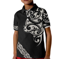 All Black Maori Tribal Tattoo Personalised Kid Polo Shirt Stone Gray Polynesian Style - Polynesian Pride
