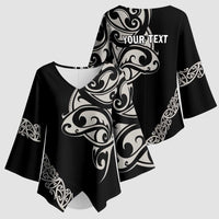 All Black Maori Tribal Tattoo Personalised Kimono Sleeve Blouse Stone Gray Polynesian Style - Polynesian Pride