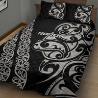 All Black Maori Tribal Tattoo Personalised Quilt Bed Set Stone Gray Polynesian Style - Polynesian Pride