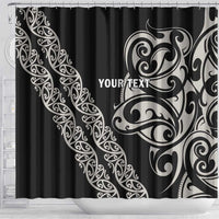 All Black Maori Tribal Tattoo Personalised Shower Curtain Stone Gray Polynesian Style - Polynesian Pride