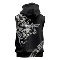 All Black Maori Tribal Tattoo Personalised Sleeveless Hoodie Stone Gray Polynesian Style - Polynesian Pride