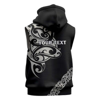 All Black Maori Tribal Tattoo Personalised Sleeveless Zip Hoodie Stone Gray Polynesian Style LT9