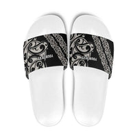 All Black Maori Tribal Tattoo Personalised Slide Sandals Stone Gray Polynesian Style - Polynesian Pride