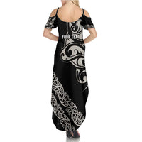 All Black Maori Tribal Tattoo Personalised Summer Maxi Dress Stone Gray Polynesian Style - Polynesian Pride