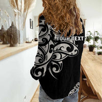 All Black Maori Tribal Tattoo Personalised Women Casual Shirt Stone Gray Polynesian Style - Polynesian Pride