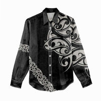 All Black Maori Tribal Tattoo Personalised Women Casual Shirt Stone Gray Polynesian Style - Polynesian Pride