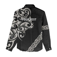 All Black Maori Tribal Tattoo Personalised Women Casual Shirt Stone Gray Polynesian Style - Polynesian Pride
