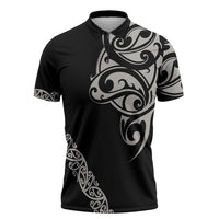 All Black Maori Tribal Tattoo Personalised Zipper Polo Shirt Stone Gray Polynesian Style LT9 Gray - Polynesian Pride