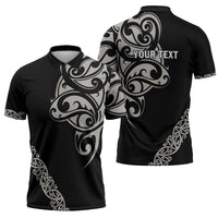 All Black Maori Tribal Tattoo Personalised Zipper Polo Shirt Stone Gray Polynesian Style LT9 - Polynesian Pride