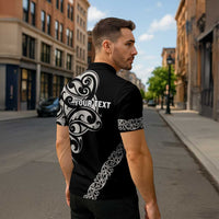 All Black Maori Tribal Tattoo Personalised Zipper Polo Shirt Stone Gray Polynesian Style LT9 - Polynesian Pride