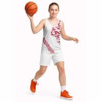 All White Maori Tribal Tattoo Personalised Basketball Jersey Classic Red Polynesian Style - Polynesian Pride