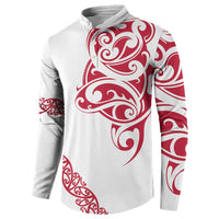 All White Maori Tribal Tattoo Personalised Button Sweatshirt Classic Red Polynesian Style - Polynesian Pride