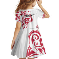 All White Maori Tribal Tattoo Personalised Family Matching Long Sleeve Bodycon Dress and Hawaiian Shirt Classic Red Polynesian Style - Polynesian Pride