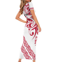 All White Maori Tribal Tattoo Personalised Family Matching Short Sleeve Bodycon Dress and Hawaiian Shirt Classic Red Polynesian Style - Polynesian Pride