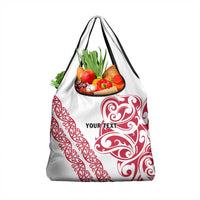 All White Maori Tribal Tattoo Personalised Grocery Bag Classic Red Polynesian Style - Polynesian Pride
