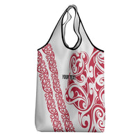 All White Maori Tribal Tattoo Personalised Grocery Bag Classic Red Polynesian Style - Polynesian Pride