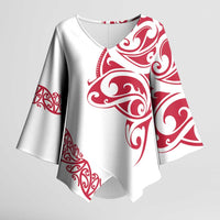 All White Maori Tribal Tattoo Personalised Kimono Sleeve Blouse Classic Red Polynesian Style - Polynesian Pride