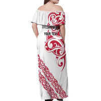 All White Maori Tribal Tattoo Personalised Off Shoulder Maxi Dress Classic Red Polynesian Style - Polynesian Pride
