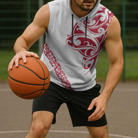 All White Maori Tribal Tattoo Personalised Sleeveless Hoodie Classic Red Polynesian Style - Polynesian Pride