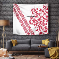 All White Maori Tribal Tattoo Personalised Tapestry Classic Red Polynesian Style - Polynesian Pride