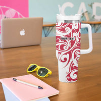 All White Maori Tribal Tattoo Personalised Tumbler With Handle Classic Red Polynesian Style - Polynesian Pride