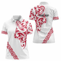 All White Maori Tribal Tattoo Personalised Women Polo Shirt Classic Red Polynesian Style - Polynesian Pride