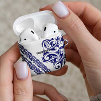 All White Maori Tribal Tattoo Personalised AirPods Case Dark Blue Polynesian Style - Polynesian Pride