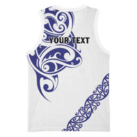 All White Maori Tribal Tattoo Personalised Basketball Jersey Dark Blue Polynesian Style - Polynesian Pride