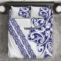 All White Maori Tribal Tattoo Personalised Bedding Set Dark Blue Polynesian Style - Polynesian Pride