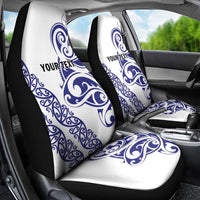 All White Maori Tribal Tattoo Personalised Car Seat Cover Dark Blue Polynesian Style - Polynesian Pride