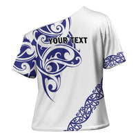 All White Maori Tribal Tattoo Personalised Cross Shoulder Shirt Dark Blue Polynesian Style - Polynesian Pride