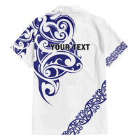 All White Maori Tribal Tattoo Personalised Family Matching Long Sleeve Bodycon Dress and Hawaiian Shirt Dark Blue Polynesian Style - Polynesian Pride