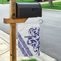 All White Maori Tribal Tattoo Personalised Garden Flag Dark Blue Polynesian Style - Polynesian Pride