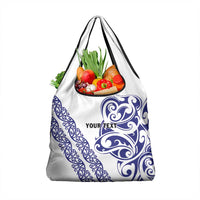 All White Maori Tribal Tattoo Personalised Grocery Bag Dark Blue Polynesian Style - Polynesian Pride
