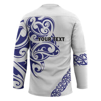 All White Maori Tribal Tattoo Personalised Hockey Jersey Dark Blue Polynesian Style - Polynesian Pride