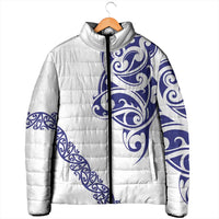 All White Maori Tribal Tattoo Personalised Padded Jacket Dark Blue Polynesian Style - Polynesian Pride