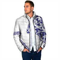 All White Maori Tribal Tattoo Personalised Padded Jacket Dark Blue Polynesian Style - Polynesian Pride