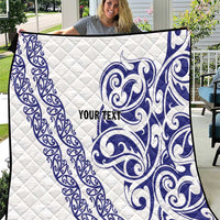 All White Maori Tribal Tattoo Personalised Quilt Dark Blue Polynesian Style - Polynesian Pride