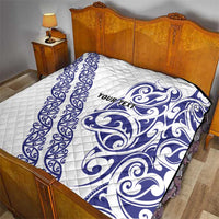 All White Maori Tribal Tattoo Personalised Quilt Dark Blue Polynesian Style - Polynesian Pride
